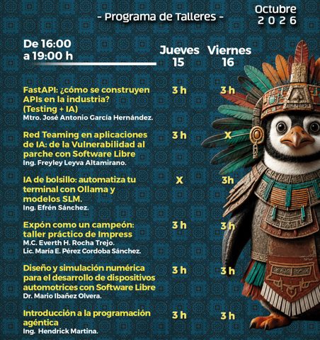 Cartel del programa de talleres, 15 y 16 de octubre de 2026